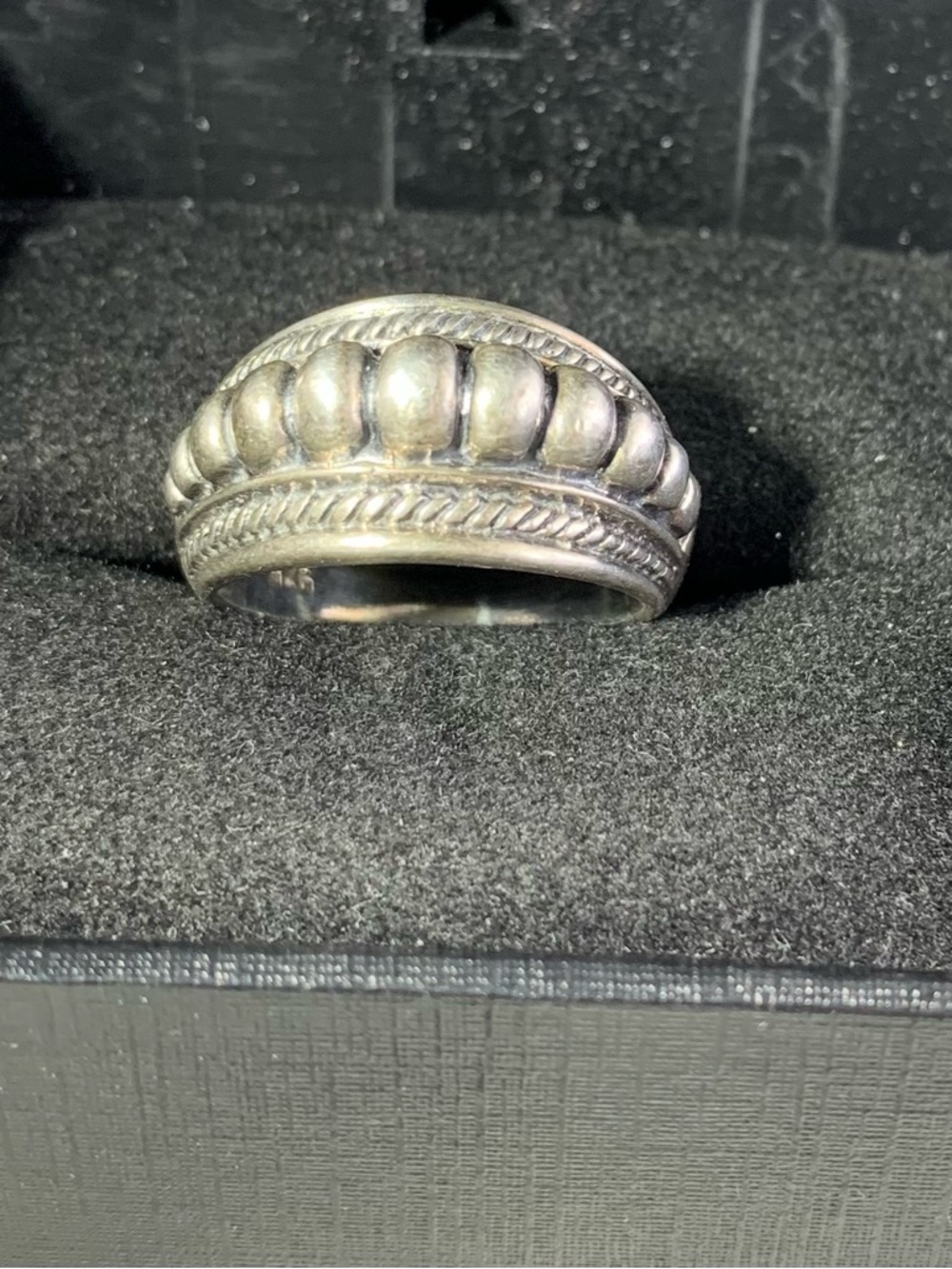 Sterling Silver Dome Band Ring with Rope Detail -  Southwest Style